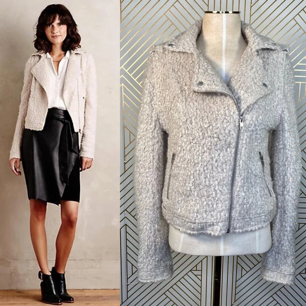 Anthropologie Elevenses Northland Moto Jacket Sweater Knit Cream Size Small